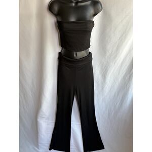 Haute Monde New Two Piece Outfit Set Size M Black Ribbed Basics Flare Foldover